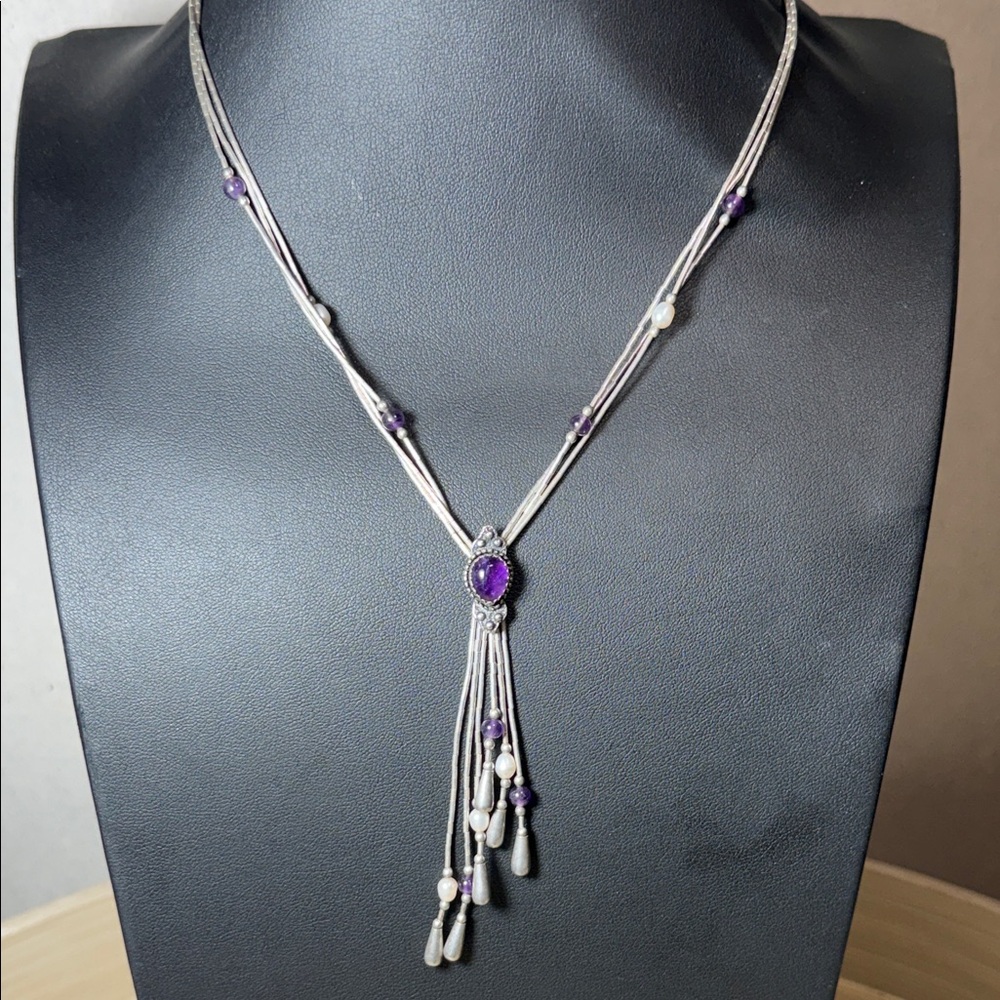 Carolyn Pollack Relios liquid Sterling Sliver Amethyst Tear drop necklace.